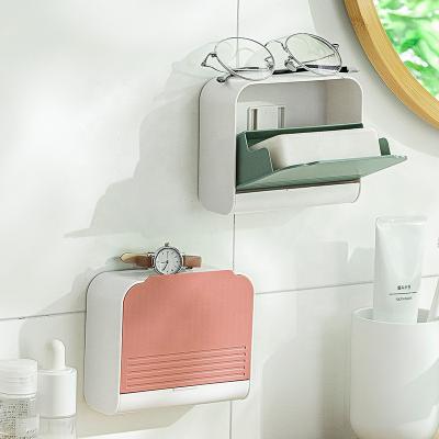 China Viable Punch-free Dustproof Flip Bathroom Soap Holder Cotton Pad Storage Organizer for sale