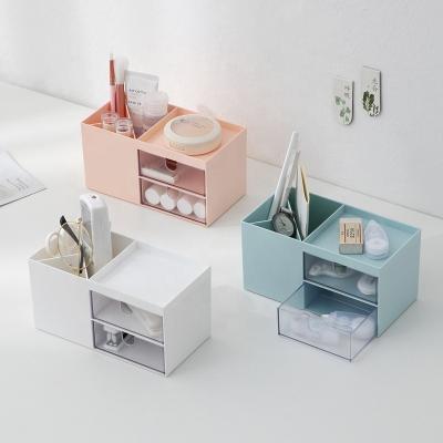 China Double Drawer Viable Desktop Storage Box Plastic Box Cosmetic Jewelry Storage Box for sale