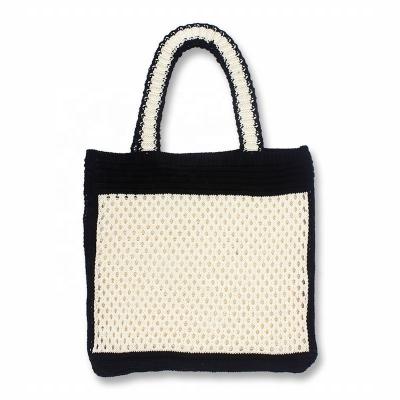 China Summer Beach Eco-friendly Trend Matched Hollow Korean Fashion Color Shoulder Woolen Casual Knitted Student Bag Tote Shopping Bag for sale