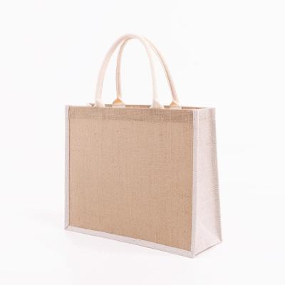 China Large Waterproof Jute Tote Bag Burlap Jute Reusable Canvas Gift Favors Bag With Handles for sale