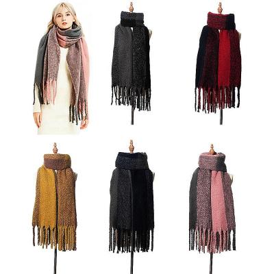 China Tassel Scarf Women Solid Color Eco-friendly Thick Shawl Thickened Two Color Splicing Scarf 2022 Hot Selling Hot for sale