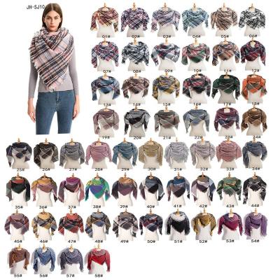 China Wholesale Eco-Friendly Women Winter Wraps Large Scarves Knit Plaid Triangle Tassels Scarf Shawls Lady for sale