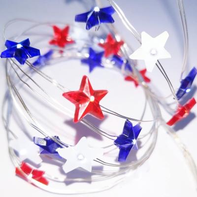 China String Lights Independence Day Decor LED String Lights American USA Stars Flags Lighting String Lights for Bedroom Patriotic Decoration for sale