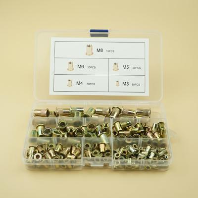 中国 Around 165 Pcs Yellow Galvanized Flat Head Threaded Rivet Nuts With Vertical Stripes Combination Set 販売のため