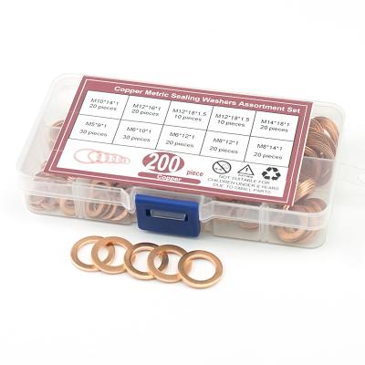 China Pan Hot Sale Fasteners 200pcs Copper Gaskets M5/M6/M8/M10/M12/M14 Brass Gasket Kit zu verkaufen