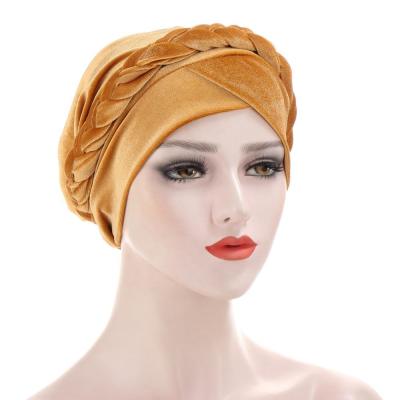 China Fashion Velvet Women Braid Hijabs Muslim Islamic Durag Turban Scarf Solid Color Hijab Inner Covers Arab Wrap Scarves Hood Head Hat for sale