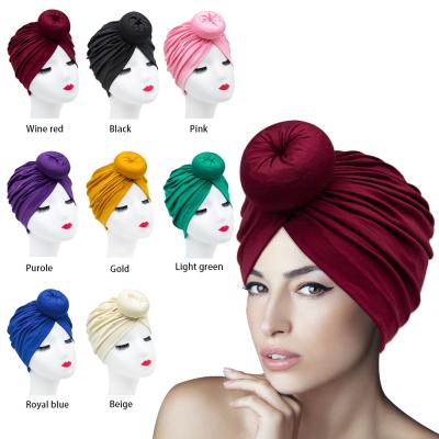 China Solid Color Muslim Indian Wrap Hat Fashion Women Hijab Head Scarf Turban Covers Knot Inner Bun Hijabs for sale