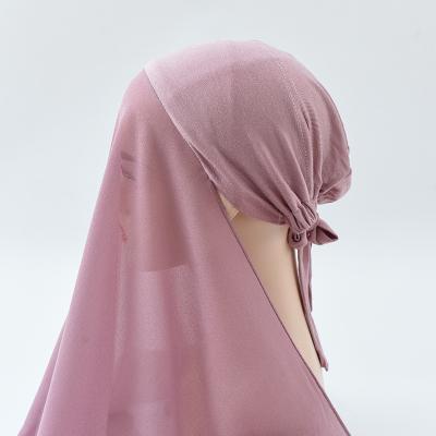 China Custom Long Plain Underscarf Instant Chiffon Hijab With Inner Tank Top Hood Covers Long Headscarf Satin Lining Hat Shawl Scarf for sale