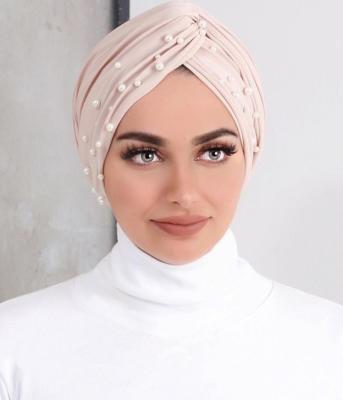 China DecorateÂ   Wholesale high quality suede turban with beads for women stylish snap hijab turban for sale