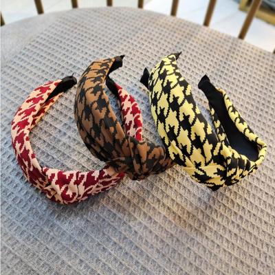 China New Style Houndstooth Headband Center Knot Headband Winter European and American Classic Soft Warm Turban Headwear Adult Hair Accessories Wholesale for sale