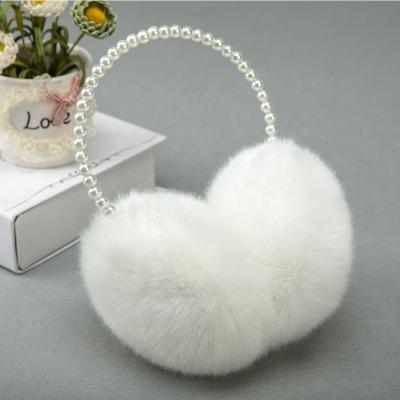 China Fashion Pearl Winter Earmuffs Girl Fur Earmuffs Large Plush Warm Earmuffs ALEM03 for sale