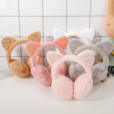 China New lovely winter cute Cat Ear Warmers Glitter Ears plush warm earmuffs for women girls playful ear spleen warm warm cold protection for sale