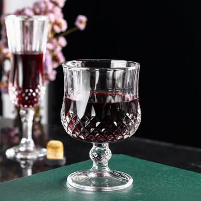 China Red Wine Embossed Glass Tumbler Logo Carvings Long Stem Whiteart Clear Lead Free High Quality Custom Glass Wine Glass For Restaurant for sale