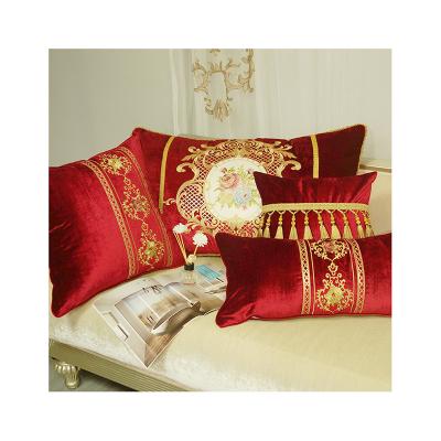 China Anti Dust Mite 45*45 New Design Moroccan Beaded Cushion Cover Luxurious Decorative Red Embroidery Checkered Tile Cushion Cover for sale