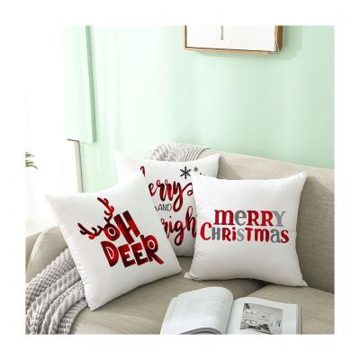 China 2022 New Anti-Static Cushion Cover Christmas Decorations Pillow Xmas Cushion Cover Peach Linen Skin Printed Christmas Pillow Cover 45*45 for sale