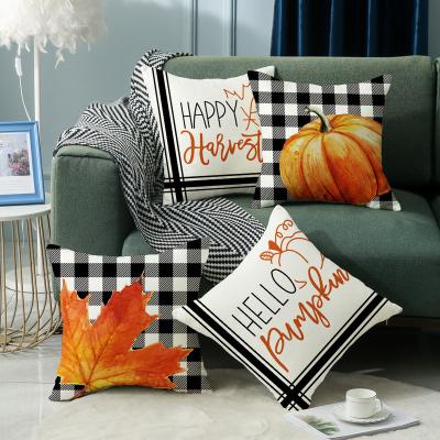 China Anti-Pull 18X18 Inch Autumn Decor Pillow Covers Stripes Pumpkin Maple Leaf Farmhouse Thanksgiving Cushion Cover For Sofa for sale