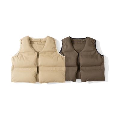 China Anti-wrinkle men's double-sided wear quilted street style down cotton vest vest winter hip-hop loose thick quilted warm khaki jacket for sale