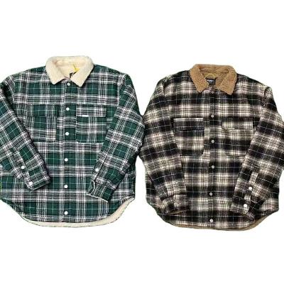 China Brown Reversible Double Pocket Mens Flannel Plaid Retro Lapel Lamb Fleece Jacket Winter Single Breasted Super Warm Jacket for sale