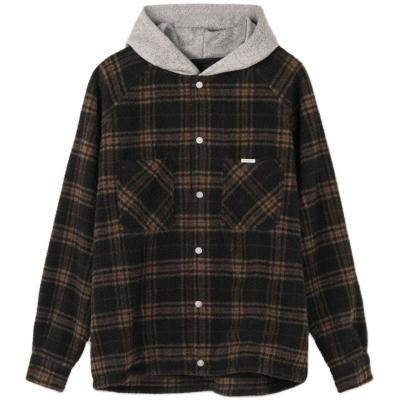 China 20FW Women Men's High Street Hooded Flannel Button Jacket Autumn Casual Matching Plaid Hooded Shirt Plus Size for sale