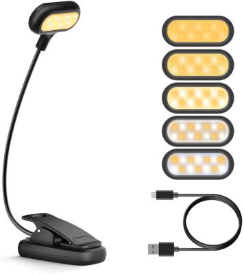 China 14 LEDs & 5 Color Modes& Modern 4 Brightness Levels Clip On USB Rechargeable Adjustable Reading Light Portable Gooseneck Led Book Lamp For Bedside Indoor Lighting for sale