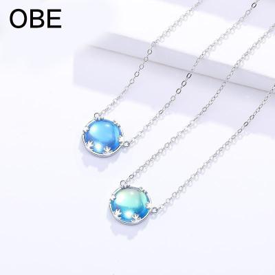 China OBE Best Quality Blue Sapphire Aurora Stone Necklace Jewelry Fashion Romantic Female 925 Silver Jewelry for sale