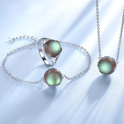 China Wholesale New Good Quality 925 Office/Factory Arriva Career Sterling Silver Necklace Aurora Moonstone Bridal Jewelry Set for sale