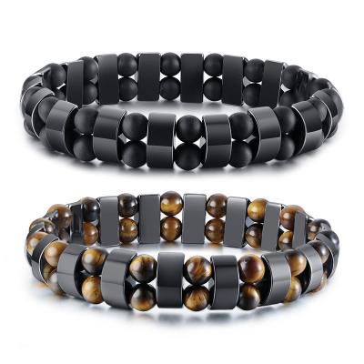 China New Mens Stainless Steel Simple Popular Handmade Tiger Eye Stone Beaded Bracelet for sale