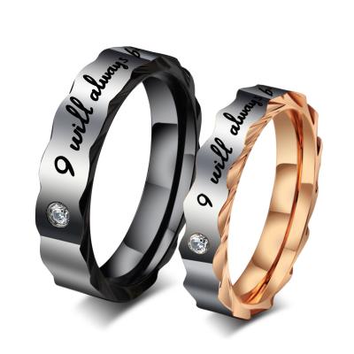 China 2019 OBE Stainless Steel Width 5mm Smooth Surface Wedding Stainless Steel Single Lettering Couple Rings Wholesale for sale