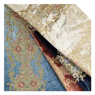 China Wholesale Shrink-Resistant European Embroidered Velvet Curtain Fabric Turkey Upholstery Embroidery Velvet Fabric for sale