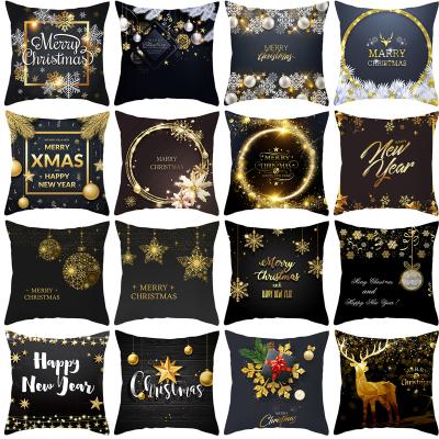 China Anti Dust Mite Merry Christmas Luxury Black Gold Tile Covers Home Decorative Cushion Cover For Sofa for sale