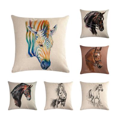 China Sofa Linen Cushion Cover Horse Pattern Anti Dust Mite Decorative Wild Animal Pillow Cases 18x18 Nordic Style Home for sale