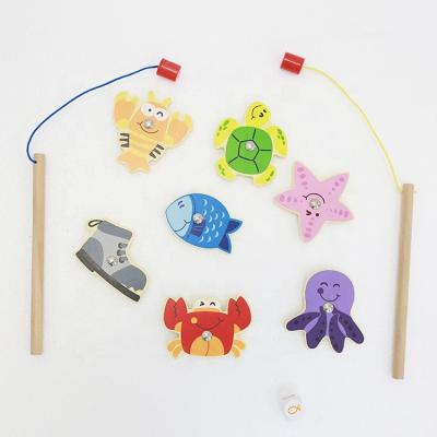 China Wholesale Wooden Interactive Kids Magnetic Fish Catching Game Pretend Fishing Toy for sale