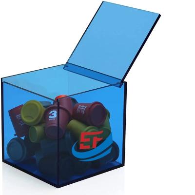 China Custom Transparent Blue Acrylic Coffee Capsule Box with Flip-up Lid for sale