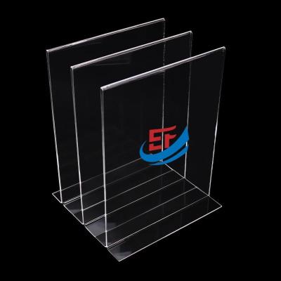 China Double-Sided Countertop T Shaped Transparent Acrylic Poster Holder for sale