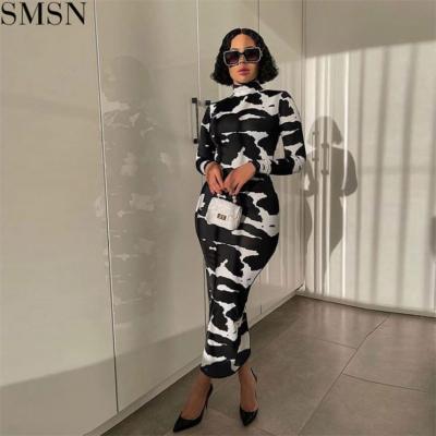 China New Style Bodycon Stretch Dress Women's Long Sleeve OSINA Print Sheath Dress High Neck Anti-Static Dress for sale