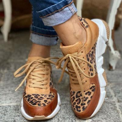 China 2021 New PVC Toe Leopard Print Round Thick Soled Shoes Women's Lace Stitching Sneakers for sale