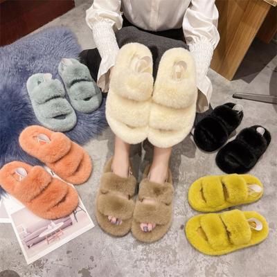 China D12979 Solid Color Light Comfort Round Head Deep Soled 2021 Fall And Winter Fashion Casual Women Furry Home Slippers for sale