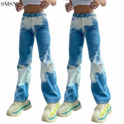 China Best Breathable OSINA Design Tie-Dye Women's Jeans Women Jean Fashion Jeans With Chains Wide-Leg Clothing Women for sale