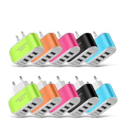 China Colorful Mobile Phone 3 Port USB Fast Wall Charger 3.1A With EU/US And USA Plug For iPhone And Samsung for sale