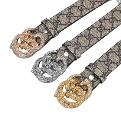 China Mens Fashion Top Layer Cowhide Leather Belt Mens Full Diamond Smooth Buckle Fashion for sale