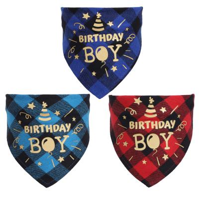 China Viable Hot Selling Birthday Plaid Pet Bandanas Cotton Bibs Triangle Head Scarf For Dog Cat for sale