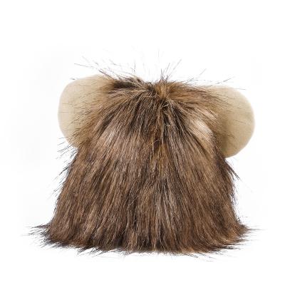 China Viable Pet Supplies High Quality Faux Fur Pampers Emulation Lion Scarf Pet Wig Mane Ears Head Costume Muffler Hair Wig Accessories for sale