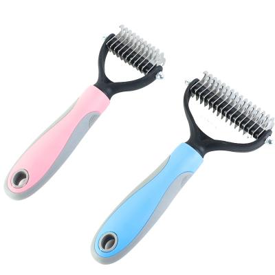 China Viable Mats Detangle Deshedding Stainless Steel Undercoat Rake Dematting Shedding Pet Grooming Hair Remover Comb for Dogs Cats for sale