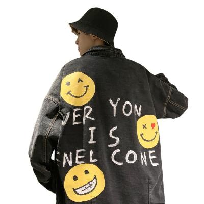 China Fashion QUICK DRY Korean loose youth face graffiti cowboy jacket smile men for sale