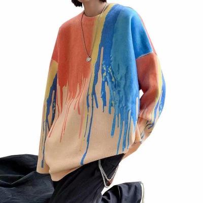 China Anti-wrinkle watercolor inkjet sweater long sleeve round neck top tie dyed sweater for sale