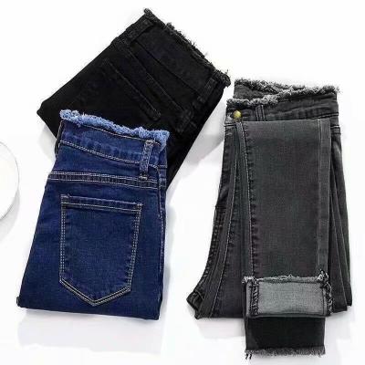 China New Breathable Student Leg Thin Small Pencil Pants Tight Korean High Waist Jeans Women for sale