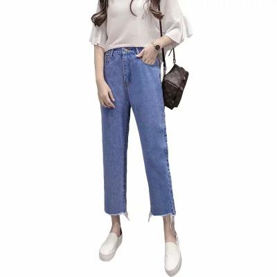 China Breathable Korean High Waist Straight Tube Loose Wide Leg Jeans With Rough Edges For Women for sale