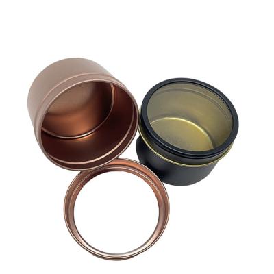 China Luxury Recycable Small Tin Box Packaging Empty Empty Tin Cans Gold Tin Cans With Window for sale