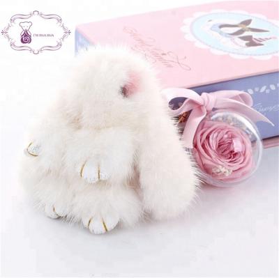 China Rabbit Key Chain Pendant Preserved Rose Flower Key Chain Ring for sale