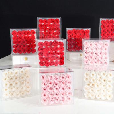 China Eternal Roses in Box Acrylic Eternal Rose Heads Box Preserved Roses for Gifts Valentines Day for sale